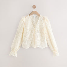 Load image into Gallery viewer, Ecru Paisley Lace V-Neck Blouse
