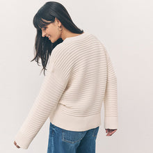 Load image into Gallery viewer, Ecru Ribbed V-Neck Knitted Jumper
