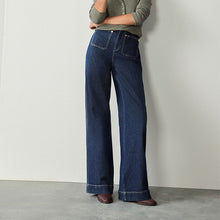 Load image into Gallery viewer, Indigo Blue N Premium High Rise Patch Pocket Comfort Stretch Wide Leg Jeans
