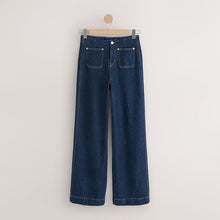 Load image into Gallery viewer, Indigo Blue N Premium High Rise Patch Pocket Comfort Stretch Wide Leg Jeans
