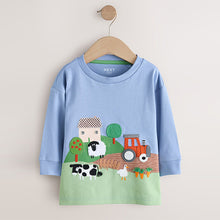 Load image into Gallery viewer, Green Farm Scene Long Sleeve Appliqué T-Shirt (3mths-6yrs)
