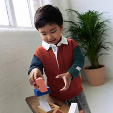 Load image into Gallery viewer, Rust Brown Colourblock Long Sleeve Rugby Polo Shirt (3mths-6yrs)
