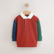 Load image into Gallery viewer, Rust Brown Colourblock Long Sleeve Rugby Polo Shirt (3mths-6yrs)
