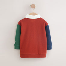 Load image into Gallery viewer, Rust Brown Colourblock Long Sleeve Rugby Polo Shirt (3mths-6yrs)
