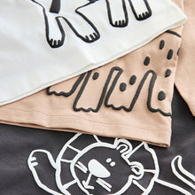 Load image into Gallery viewer, Tan/White/Black Safari Long Sleeve Graphic Print T-Shirts 3 Pack (3mths-6yrs)
