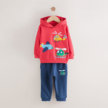 Load image into Gallery viewer, Red/Navy Blue Appliqué Transport Hoodie And Joggers Set (3mths-6yrs)
