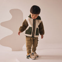 Load image into Gallery viewer, Green/Ecru Hooded Fleece Zip Through Jacket (3mths-6yrs)

