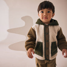 Load image into Gallery viewer, Green/Ecru Hooded Fleece Zip Through Jacket (3mths-6yrs)
