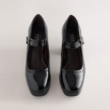 Load image into Gallery viewer, Black Patent Forever Comfort® Brogue Mary Jane Platform Block Heels
