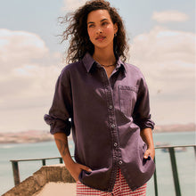 Load image into Gallery viewer, Berry Red Oversize Denim Shirt
