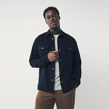 Load image into Gallery viewer, Navy Blue Jersey Twill Popper Shacket
