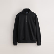 Load image into Gallery viewer, Black Cotton Rich Jersey Quarter Zip Sweatshirt
