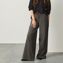 Load image into Gallery viewer, Chocolate Brown Herringbone Satin Waistband Wide Leg Trousers
