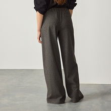 Load image into Gallery viewer, Chocolate Brown Herringbone Satin Waistband Wide Leg Trousers
