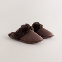 Load image into Gallery viewer, Chocolate Brown Faux Fur Mule Slippers

