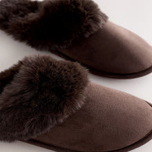 Load image into Gallery viewer, Chocolate Brown Faux Fur Mule Slippers
