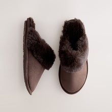 Load image into Gallery viewer, Chocolate Brown Faux Fur Mule Slippers
