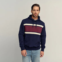 Load image into Gallery viewer, Burgandy Red/Navy Blue/Ecru White Overhead Hoodie Colour Blocking Sweatshirt
