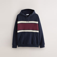 Load image into Gallery viewer, Burgandy Red/Navy Blue/Ecru White Overhead Hoodie Colour Blocking Sweatshirt
