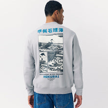 Load image into Gallery viewer, Ice Grey Crew Sweatshirt Hokusai Graphic Sweat Top
