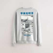 Load image into Gallery viewer, Ice Grey Crew Sweatshirt Hokusai Graphic Sweat Top
