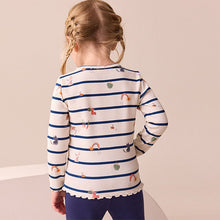 Load image into Gallery viewer, Ecru/Navy Stripe Character Rib Long Sleeve T-Shirt (3mths-6yrs)
