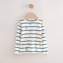 Load image into Gallery viewer, Ecru/Navy Stripe Character Rib Long Sleeve T-Shirt (3mths-6yrs)
