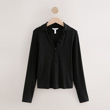 Load image into Gallery viewer, Black N. Premium Long Sleeve Collar Polo Top
