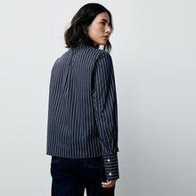 Load image into Gallery viewer, Navy Blue Stripe Fitted Stretch Essential Long Sleeve Shirt
