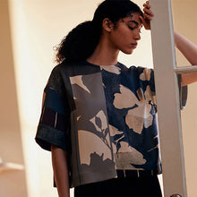 Load image into Gallery viewer, Sage Abstract Floral Print Satin Short Sleeve Boxy T-Shirt
