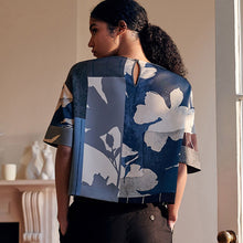 Load image into Gallery viewer, Sage Abstract Floral Print Satin Short Sleeve Boxy T-Shirt
