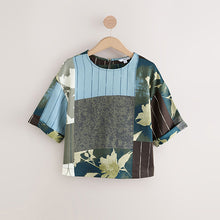 Load image into Gallery viewer, Sage Abstract Floral Print Satin Short Sleeve Boxy T-Shirt
