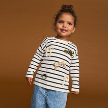 Load image into Gallery viewer, Monochrome Stripe Long Sleeve Bow Appliqué Top (3mths-6yrs)
