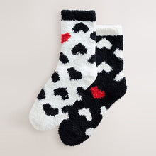 Load image into Gallery viewer, Black/White Red Hearts Cosy Ankle Socks 2 Pack
