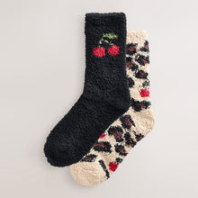 Load image into Gallery viewer, Leopard Cherries Cosy Ankle Socks 2 Pack
