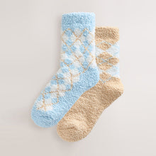 Load image into Gallery viewer, Blue/Neutral Argyle Cosy Ankle Socks 2 Pack
