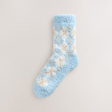 Load image into Gallery viewer, Blue/Neutral Argyle Cosy Ankle Socks 2 Pack
