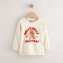 Load image into Gallery viewer, Ecru Christmas Crew Neck Jersey Sweatshirt (3mths-6yrs)
