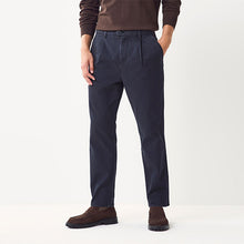 Load image into Gallery viewer, Blue Single Pleat Regular Relaxed Tapered Fit Stretch Chinos Trousers
