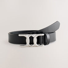 Load image into Gallery viewer, Black/Silver Tone Regular Statement Buckle Leather Belt
