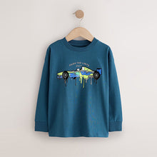 Load image into Gallery viewer, Navy Blue Racing Car Relaxed Fit Graphic Long Sleeve Cotton T-Shirt (3-12yrs)
