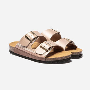 Women's Fancy Leather Mules and Beige Buckles