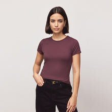 Load image into Gallery viewer, Burgundy Red Soft Touch Slinky Crew Neck Short Sleeve T-Shirt
