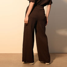 Load image into Gallery viewer, Chocolate Brown Textured Wide Leg Trousers
