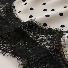 Load image into Gallery viewer, Black Polka Dot Satin Lace Trim Short Sleeve T-Shirt
