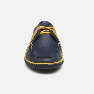 Men's Boat Shoes Navy and Yellow Leather