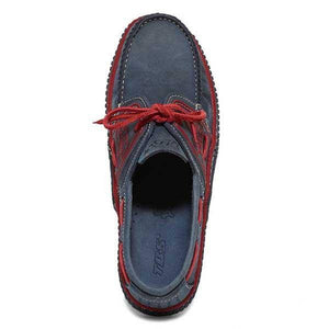 Men's Boat Shoes Navy and Red Leather