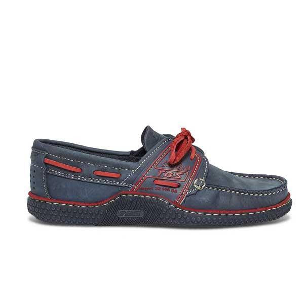 Men's Boat Shoes Navy and Red Leather