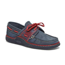 Load image into Gallery viewer, Men&#39;s Boat Shoes Navy and Red Leather
