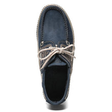 Load image into Gallery viewer, Men&#39;s boat shoes navy leather and beige
